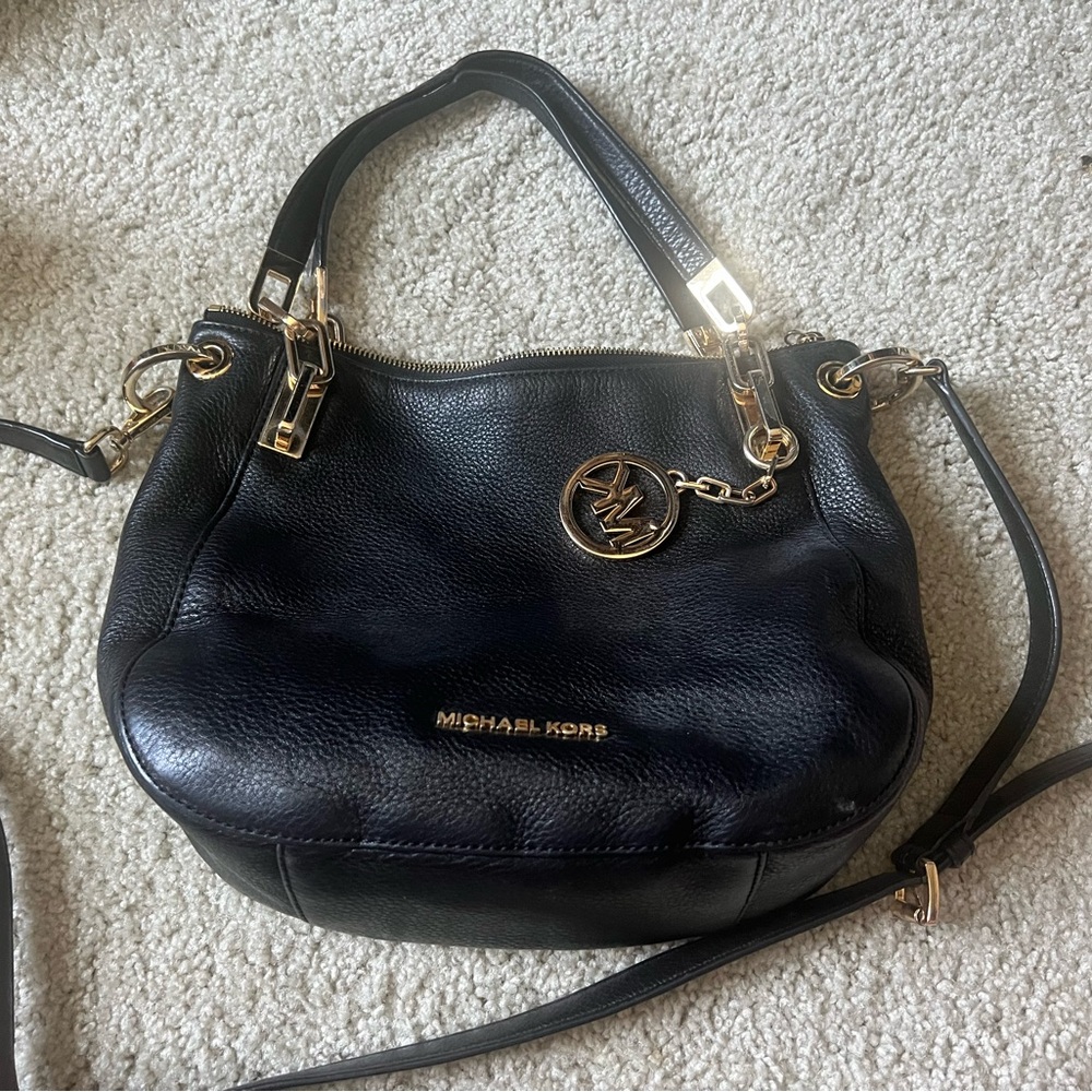 Michael Kors Black Shoulder Bag with Gold Accents